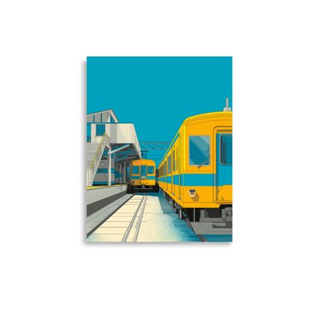 City Skyline Express: Urban Yellow Train Poster (11x14”)