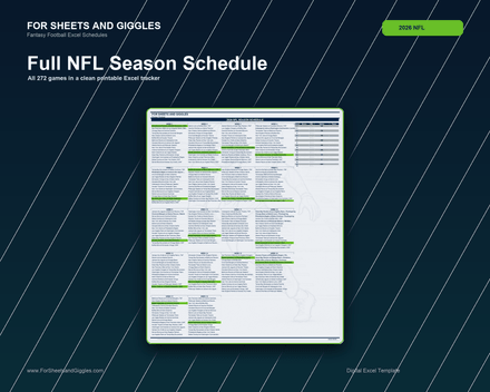 2026 NFL Full Season Schedule | All 32 Teams | Excel Digital Download