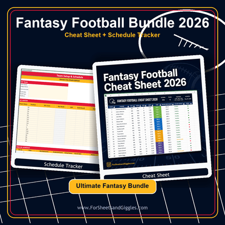 Fantasy Football Bundle – Cheat Sheet &amp; Schedule Tracker Vol.2 | NFL Team Colors | Digital Download