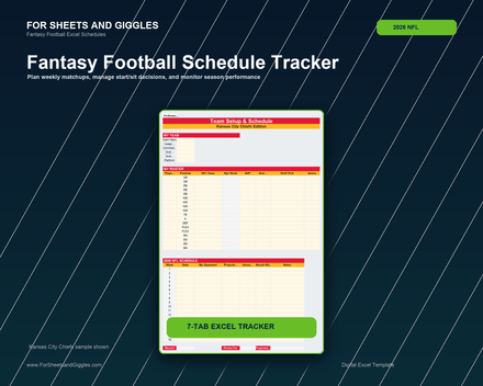 Fantasy Football Schedule Tracker 2026 – NFL Team Colors | Digital Download
