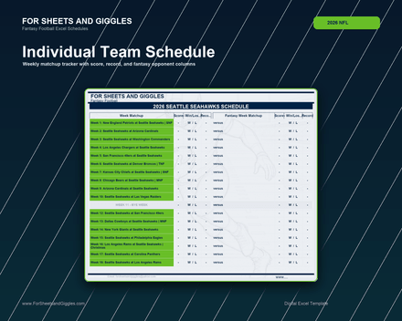 2026 NFL Team Schedule Tracker | All 32 Teams | Excel Digital Download