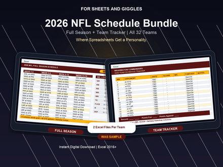 2026 NFL Schedule Bundle | Full Season + Team Tracker Vol 2 | All 32 Teams | Excel
