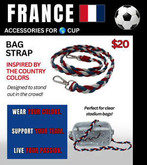 France Braided Stadium Bag Strap – Game Day Ready for 🌎 Cup Soccer