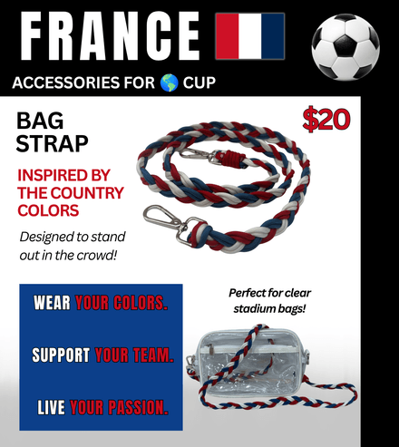 France Braided Stadium Bag Strap – Game Day Ready for 🌎 Cup Soccer