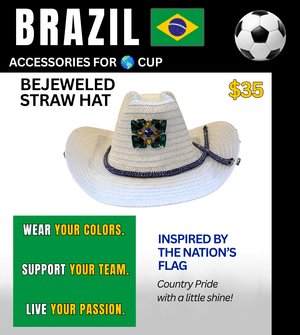 Brazil Bejeweled Straw Hat – Game Day Ready for 🌎 Cup Soccer