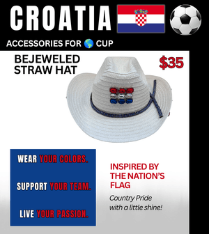 Croatia Bejeweled Straw Hat – Game Day Ready for 🌎 Cup Soccer