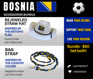 Bosnia Bejeweled Hat and Braided Bag Strap – Game Day Ready for 🌎 Cup Soccer