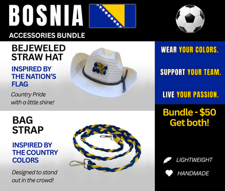Bosnia Bejeweled Hat and Braided Bag Strap – Game Day Ready for 🌎 Cup Soccer
