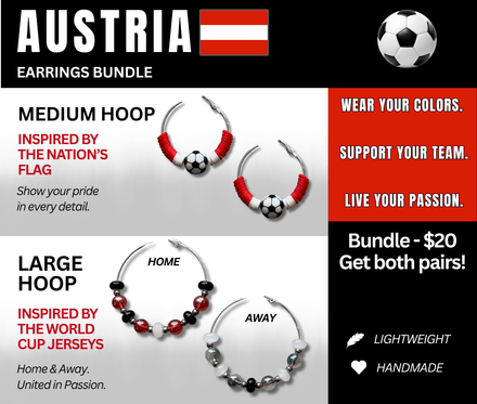 Austria Flag &amp; Jersey Inspired Hoops – Game Day Ready for 🌎Cup Soccer