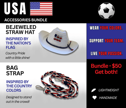 USA Bejeweled Hat and Braided Bag Strap – Game Day Ready for 🌎 Cup Soccer