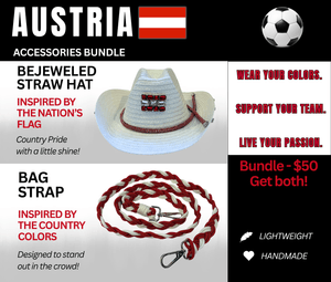 Austria Bejeweled Hat and Braided Bag Strap – Game Day Ready for 🌎 Cup Soccer