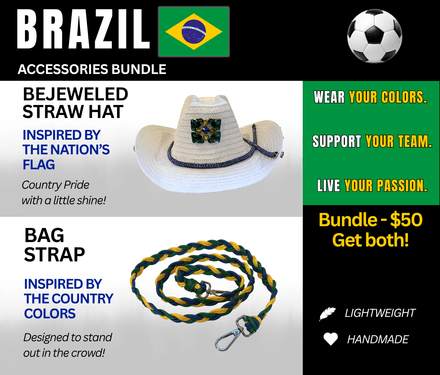 Brazil Bejeweled Hat and Braided Bag Strap – Game Day Ready for 🌎 Cup Soccer