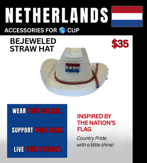 Netherlands Bejeweled Straw Hat – Game Day Ready for 🌎 Cup Soccer