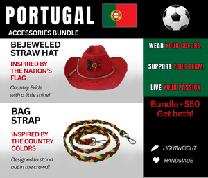 Portugal Bejeweled Hat and Braided Bag Strap – Game Day Ready for 🌎 Cup Soccer