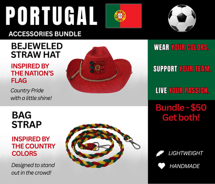 Portugal Bejeweled Hat and Braided Bag Strap – Game Day Ready for 🌎 Cup Soccer