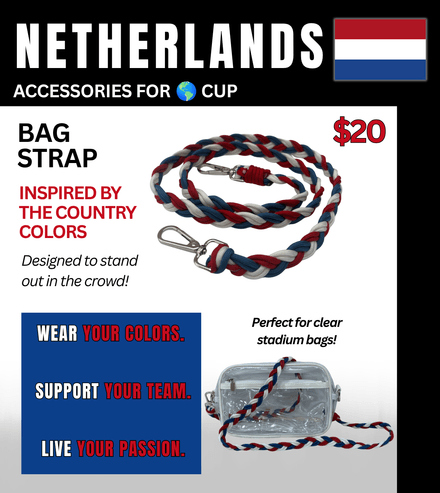 Netherlands Braided Stadium Bag Strap – Game Day Ready for 🌎 Cup Soccer