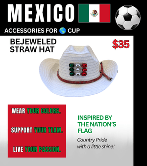 Mexico Bejeweled Straw Hat – Game Day Ready for 🌎 Cup Soccer
