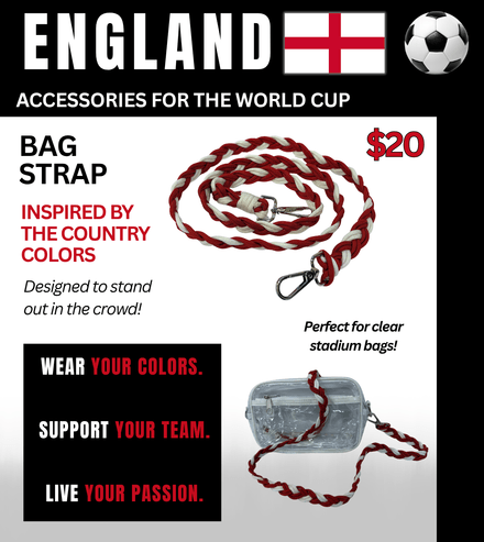 England Braided Stadium Bag Strap – Game Day Ready for 🌎Cup Soccer