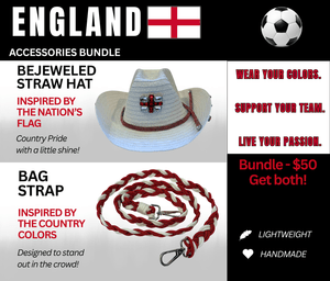England Bejeweled Hat and Braided Bag Strap – Game Day Ready for 🌎 Cup Soccer