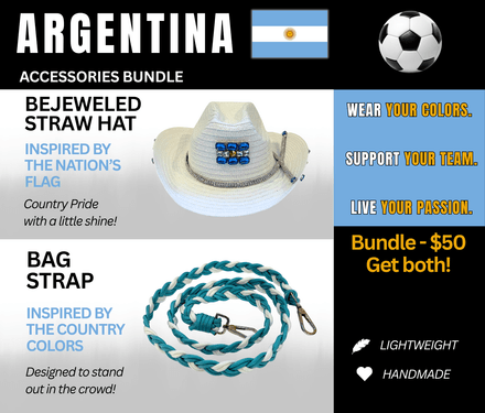 Argentina Bejeweled Hat and Braided Bag Strap – Game Day Ready for 🌎 Cup Soccer