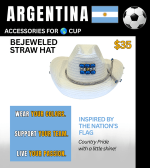 Argentina Bejeweled Straw Hat – Game Day Ready for 🌎 Cup Soccer