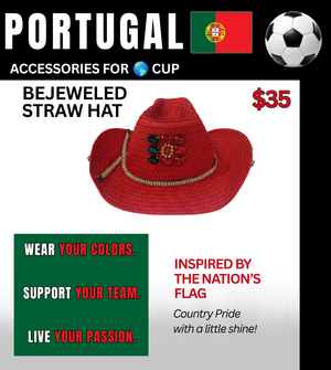 Portugal Bejeweled Straw Hat – Game Day Ready for 🌎 Cup Soccer