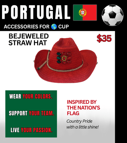 Portugal Bejeweled Straw Hat – Game Day Ready for 🌎 Cup Soccer