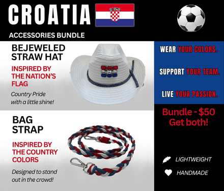 Croatia Bejeweled Hat and Braided Bag Strap – Game Day Ready for🌎Cup Soccer