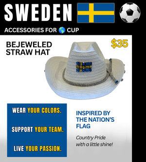 Sweden Bejeweled Straw Hat – Game Day Ready for 🌎Cup Soccer