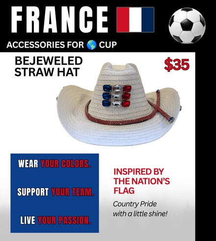 France Bejeweled Straw Hat – Game Day Ready for 🌎 Cup Soccer