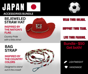 Japan Bejeweled Hat and Braided Bag Strap – Game Day Ready for 🌎 Cup Soccer