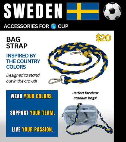 Sweden Braided Stadium Bag Strap – Game Day Ready for 🌎Cup Soccer