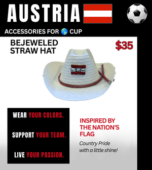 Austria Bejeweled Straw Hat – Game Day Ready for 🌎Cup Soccer