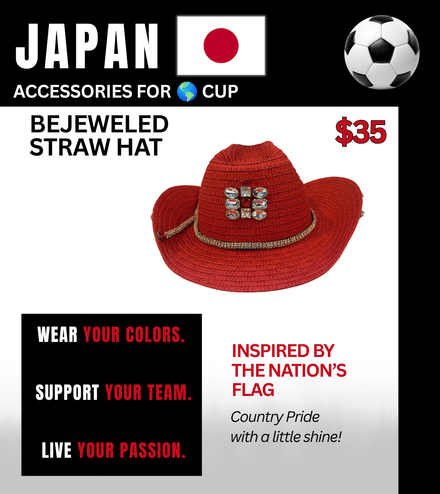 Japan Bejeweled Straw Hat – Game Day Ready for 🌎 Cup Soccer