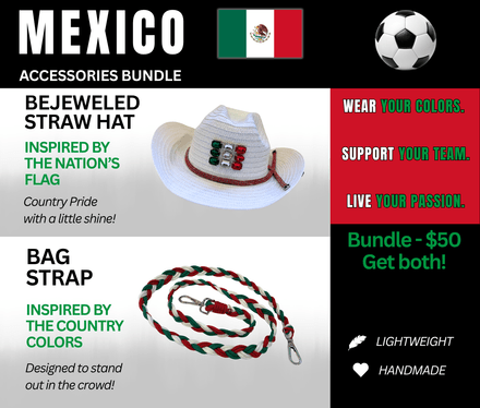 Mexico Bejeweled Hat and Braided Bag Strap – Game Day Ready for 🌎 Cup Soccer