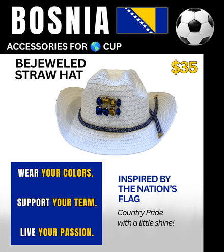 Bosnia Bejeweled Straw Hat – Game Day Ready for 🌎 Cup Soccer