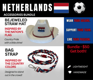 Netherlands Bejeweled Hat and Braided Bag Strap – Game Day Ready for 🌎 Cup Soccer