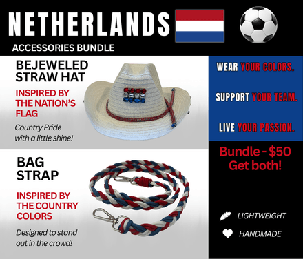 Netherlands Bejeweled Hat and Braided Bag Strap – Game Day Ready for 🌎 Cup Soccer