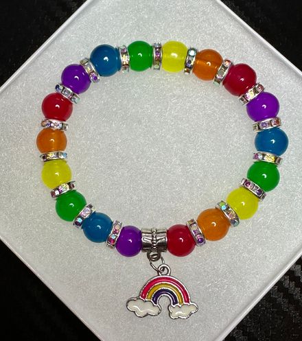 Handmade Pride Glass Bead Bracelet With Rainbow Pendant