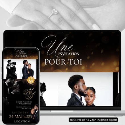 Invitation digitale sur-mesure chic, conçue par nos soins ; vous n’avez rien à gérer