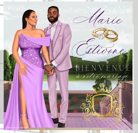 Dessin personalisé de couple sur mesure avec panneau carré