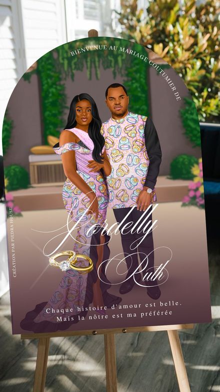 Dessin personalisé de couple sur mesure avec panneau arche 