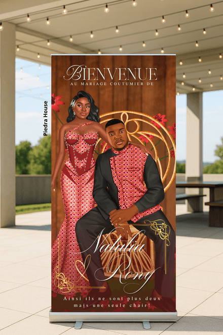 Dessin personalisé de couple sur mesure avec banniere