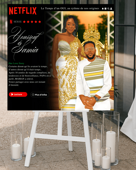 Dessin personalisé de couple sur mesure avec panneau carré Netflix