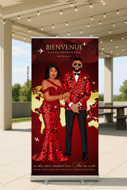 Dessin personalisé de couple sur mesure avec banniere