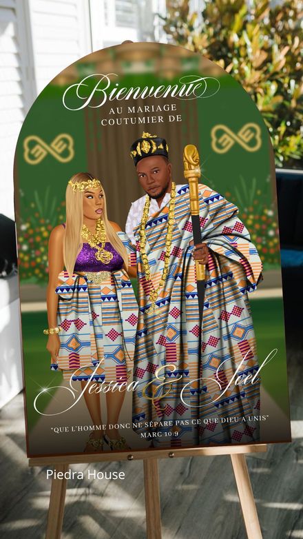 Dessin personalisé de couple sur mesure avec panneau arche 