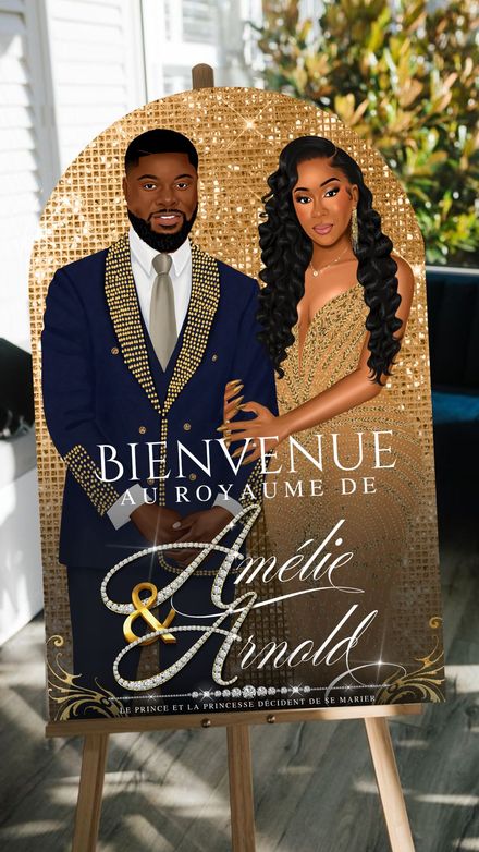 Dessin personalisé de couple sur mesure avec panneau arche 