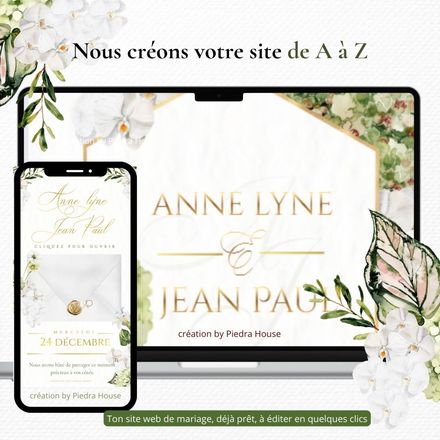 Site d'invitation digitale sur-mesure, conçue par nos soins style sans photo-Vert &amp; Blanc 