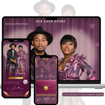 Invitation digitale sur-mesure, conçue par nos soins ; vous n’avez rien à gérer
