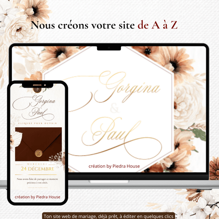 Site d&#x27;invitation digitale sur-mesure, conçue par nos soins style sans photo-marron